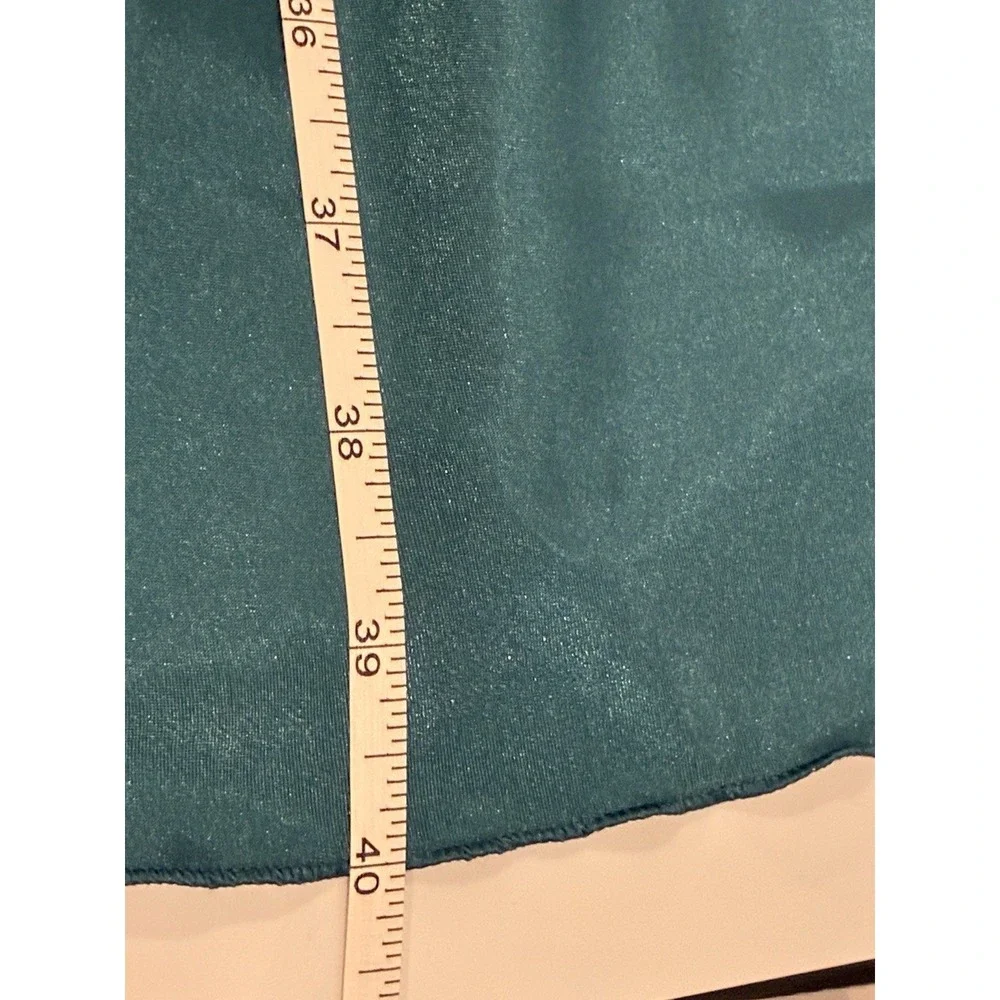 Teal Satin Midi Slip Dress Size XL Cowl Neck Side Slit Soft Glam 90s Style Fairy - Picture 14 of 14
